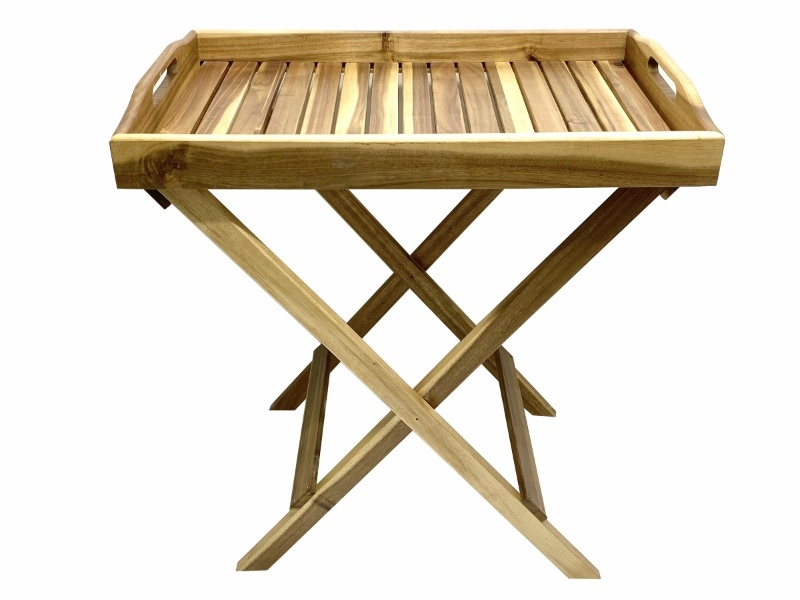 Superior Acacia Wood Butler Tray Table with Foldable Legs